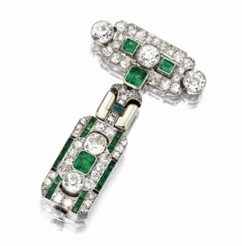 French platinum, emerald and diamond pendant watch with movement by Patek Philippe, circa 1930.