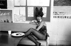 20th-century-man:  Playboy bunny on her break; photo by Bruce Davidson, 1963. 
