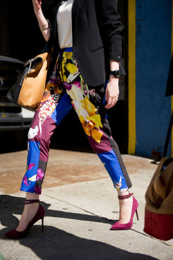 topshop:  A shot of vibrant floral pants looks great with monochrome.