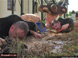 humiliationbear:  They have two hours to get rid of the mud, or else they don’t get any food all day 