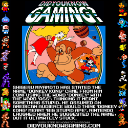 didyouknowgaming:  Donkey Kong. http://web.archive.org/web/20080512170117/http://www.quartertothree.com/features/e3_2001/miyamoto.shtml 