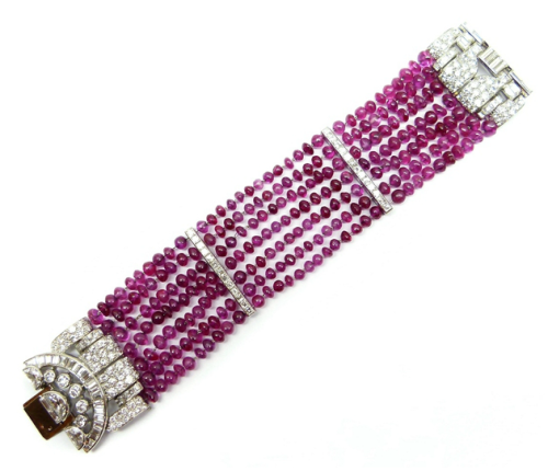 Van Cleef & Arpels ruby and diamond multi-strand bracelet, c. 1925.