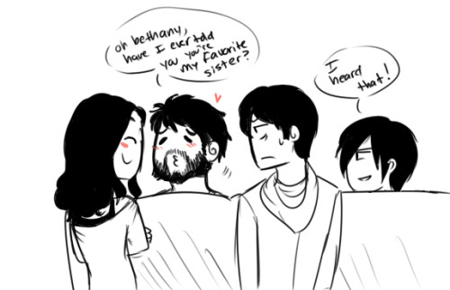 hipster/modern!AU hawke siblings banter ahhh yes I finally drew the little hawkes ;u;