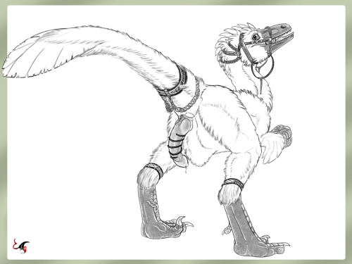 Shiny Ornaments (b&w version) - by Equalicus i’m always saying that clothing and accessories for non-human forms are a lot of fun… Well look! :D This raptor agrees with me, see? Mmmhmm <3