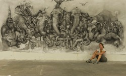 illusionsofinsight:  ArtPrize 2012 -  Grand prize winner Adonna Khare, an elementary school art teacher turned stay-at-home mom, created a massive mural of a menagerie of animals all by pencil.