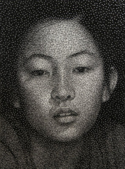 showslow:  With a wooden panel, nails, and one single piece of thread Kumi Yamashita made those amazingly realistic portraits. Previously (x). 