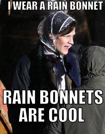 crazymanwithabluebox:  Rain Bonnets are cool!