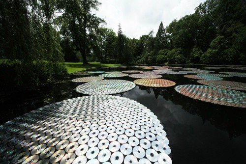 rerylikes: Bruce Munro - Waterlilies Giant Waterlilies made out of recycled CDs at Large 