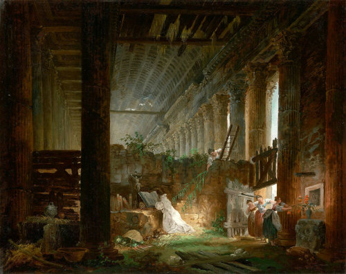fleurdulys:A Hermit Praying in the Ruins of a Roman Temple - Hubert Robert18th century