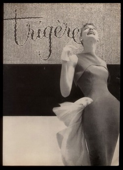 theniftyfifties:  Pauline Trigere fashion advertisement, 1955. 