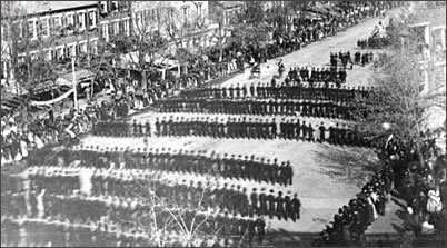 The funeral procession accompanying Abraham Lincoln’s body through Washington, DC, from the Wh