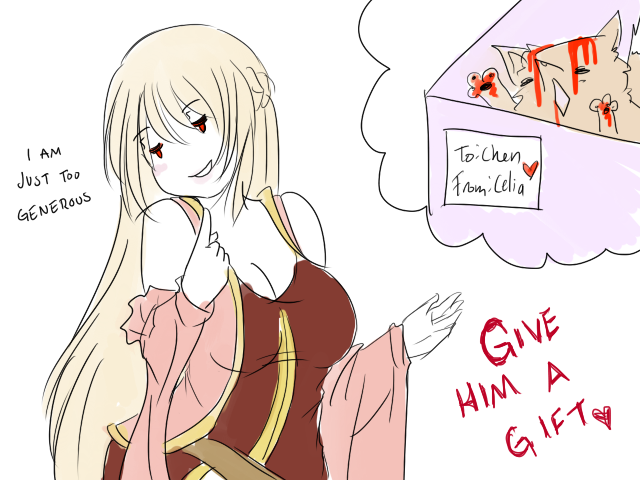 askcelia:  I give excellent gifts! (OOC: looking at it again the second panel’s