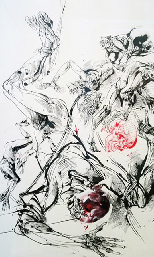 darksilenceinsuburbia:  Vladimir Velickovic. Corps, 2010. Encre de chine et acrylique