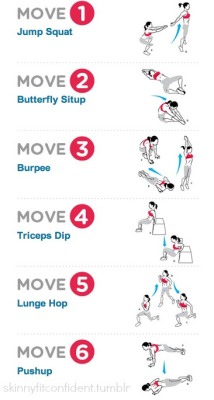 carogetsfit:  skinnyfitconfident:  6 Crossfit Workouts for Women’s Health Magazine! These are challenging and can be done anywhere :)  6 basic moves I do. Still sore from dips 2 days ago!! 