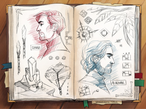 Was doodling the Myst bros in my actual game notebook, which is nowhere NEAR this neat and tidy (ugl