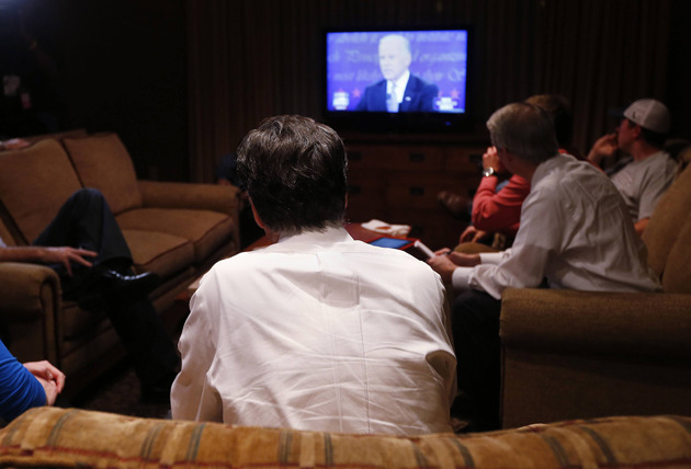 Mitt Romney, watching the VP tonight in his hotel room in North Carolina (Shannon Stapleton/Reuters)