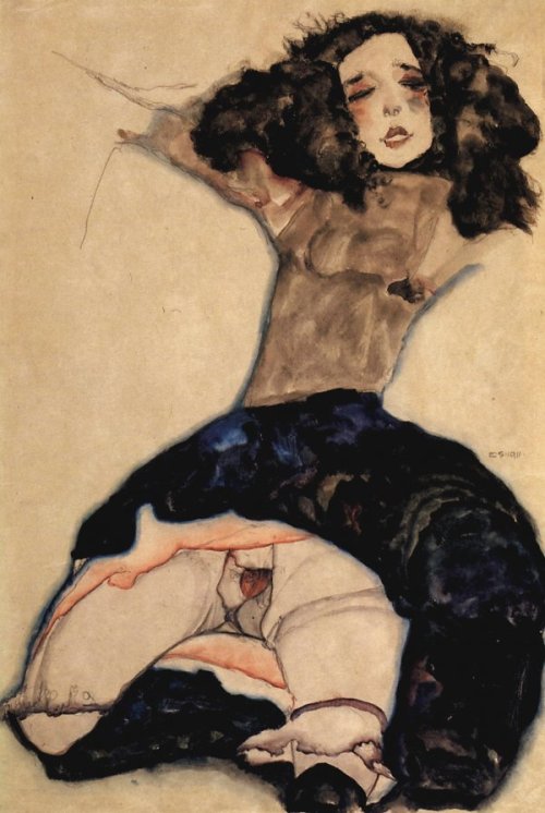 somedevil:  Egon Schiele, Black-Haired Girl With High Skirt