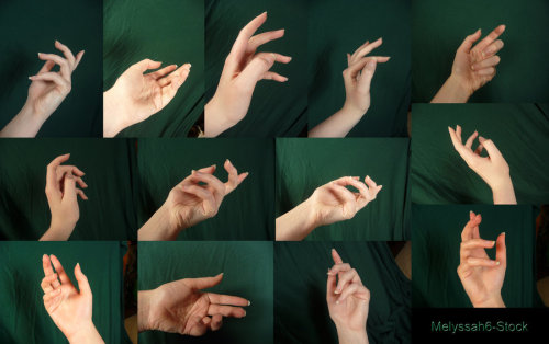 fuckyeahcharacterdevelopment:  paperseverywhere:  okamikyru:  Hand Poses by Melyssah6 I stumbled upon these and love them! If you struggle with hands (like me) these are great for practice and referencing. Thought I’d share my finds with other artists~.