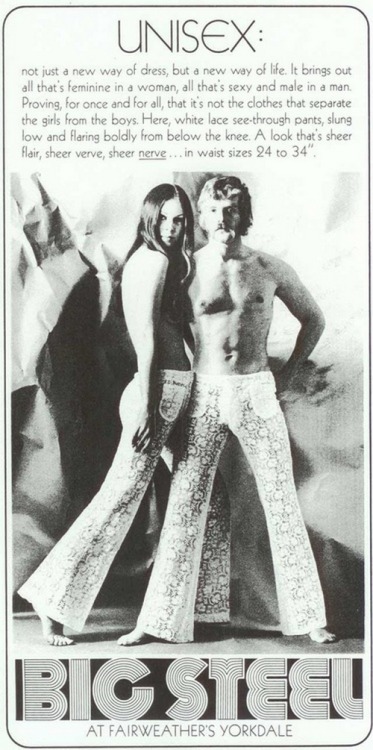 vigwig: superseventies: Unisex white lace see-through pants by Big Steel, 1970s. Swinging seventies.