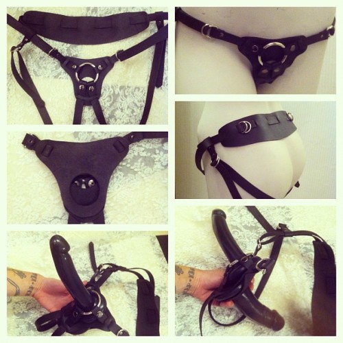justinejuliette:So happy with our new strap on harness! Fits 2 dildos, or a double one, looks awesom