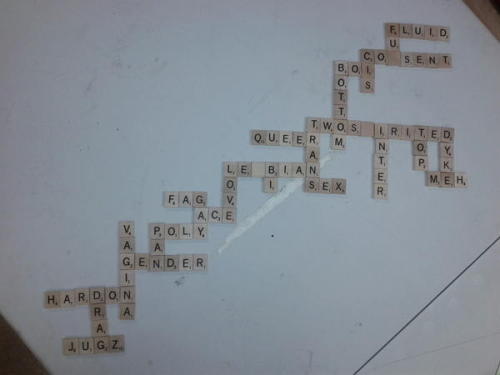 Sex lgbtlaughs:  [Photo of a Scrabble board including pictures