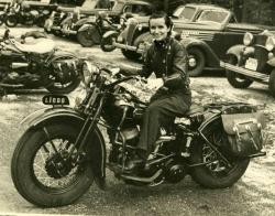 drunkcle:  Linda Dugeau on her Harley. In 1941 Ms Dugeau helped to found the “Motor Maids,” the first official group for women motorcyclists in the US. 