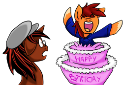 askearthairandmagic:   I made you a cake! Um, but I think beats got a hold of it… Well, I hope it was tasty anyways!  Pitch: DAMN YOU BEATS!!!!!! (( &lt;333333333 ))  Oh Beats, we love you and your silliness~