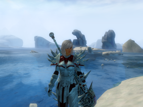 kris-mark: Selathele, my Norn Guardian in Aurora armor. Winter ice &amp; Burgundy dye. 