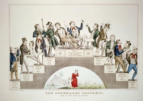 collective-history:The Drunkard’s Progress: A lithograph by Nathaniel Currier supporting the tempera