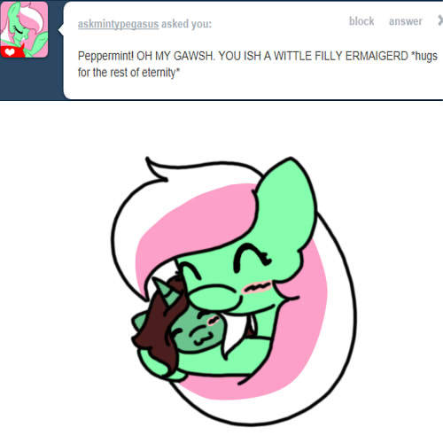 ask-peppermint-pattie:  You are all crazy!…Why am I wearing a pink apron? ((OK!