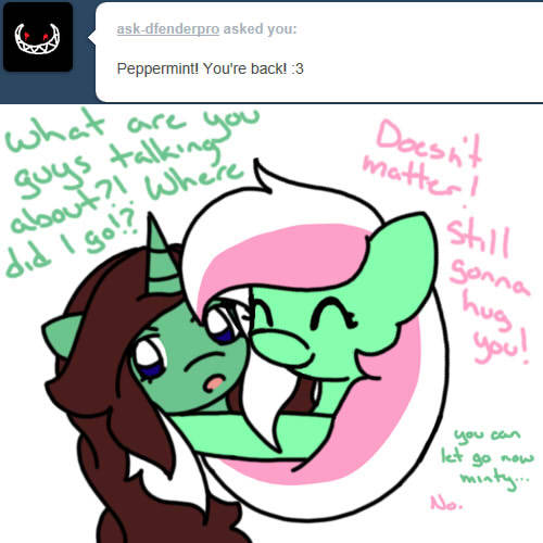 ask-peppermint-pattie:  You are all crazy!…Why am I wearing a pink apron? ((OK!