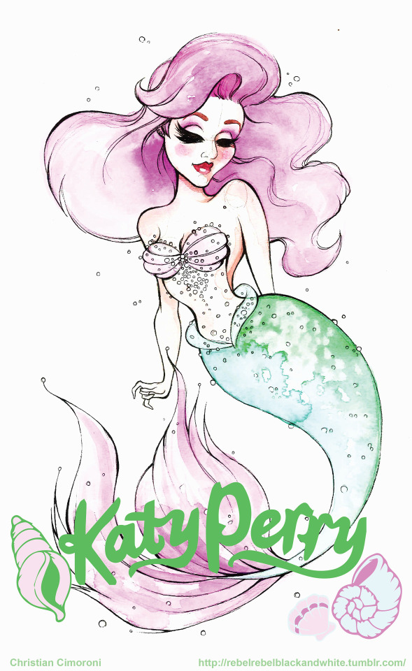 Oh, She Used To Be A Pearl...Water Color Illustration Of Katy Perry As Ariel. Illustrated By Christian