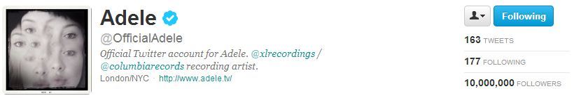  Adele has reached 10 million followers! #10MillionDaydreamers! Congratulations!