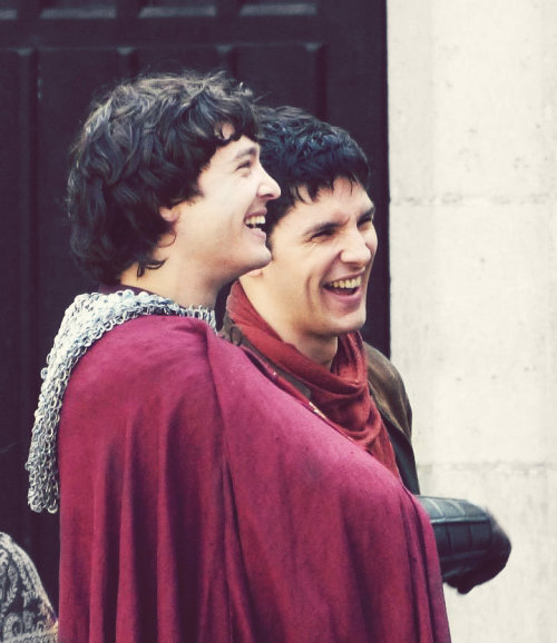 ladyofthelake:  robstenawards:  Colin Morgan and Alexander Vlahos on the set of Merlin  OMG too much