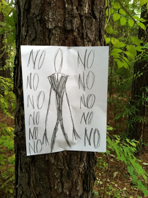 thranduilsenpai:  sexygingerninja:IN  kitsunecoffee:  alfredtheboywonder:  i just introduced my brother and his friends to slenderman they played the game and proceeded to freak the fuck out now they’re playing in the woods so i made these and stapled