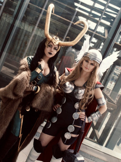 deconsecrator:  taken at Melbourne Armageddon expo by our lovely photog Rach ♥Jane as Earth-X lady Thor &amp; myself as lady Loki 