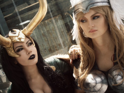 deconsecrator:   “Loki? Your words sicken as ever. I will squeeze every lie that lays sleeping within you, snake!”  taken at Melbourne Armageddon expo by our lovely photog RachJane as Earth-X lady Thor &amp; myself as lady Loki 