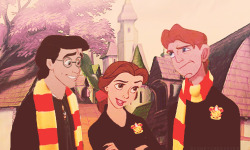 fadingponds:  candiesandwords:  disneycrossover:  If Harry Potter was made into a Disney movie [x]  Harry (Eric), Hermione (Belle), and Ron (Hercules) in Hogsmeade   OH MY GOD  Never gonna get over this.  Wow.