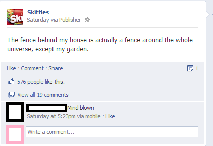 I think the Skittles facebook page is like the night bloggers on Tumblr