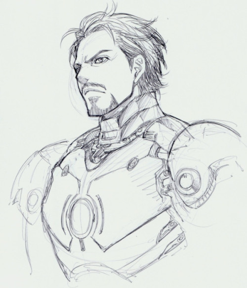 feistydreamsfangasms:  Tony Stark/Iron Man as drawn by Hiroshi Ueda (manga artist known for his work on Full Metal Panic! Sigma and Tiger&Bunny) 