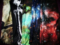 ultimatehuskey:  My little Black Milk Leggings Collection! From left: Call of Napoleon Leggings, Leg Bones, Galaxy Green Leggings, Galaxy Blue Leggings &amp; Galaxy Red Leggings  gimmmme