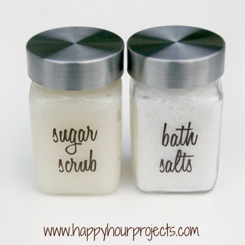 diychristmascrafts:DIY Cheap and Easy Sugar Scrub and Bath Salts Tutorials from Happy Hour Projects.