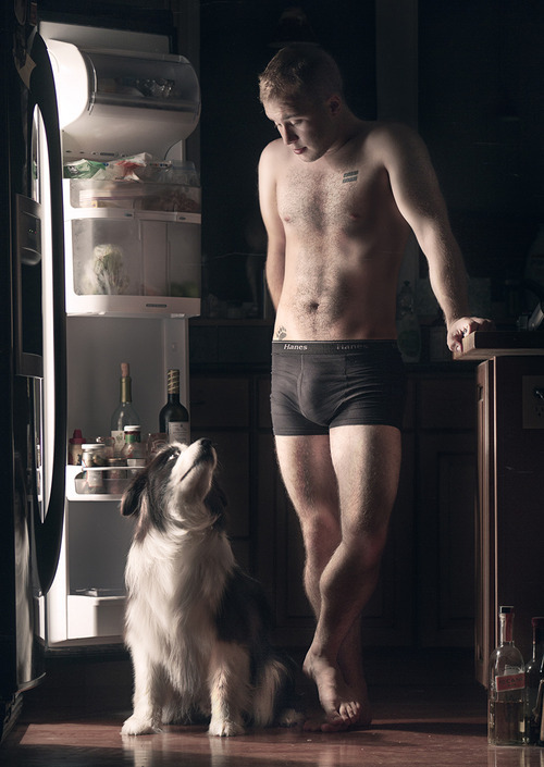 queerone:  It’s what we all do, isn’t it? Stand by an open fridge wasting shit loads of energy that will cost us a fortune from a simple open door with our dogs in skimpy underwear. Yeah, because that’s real life 