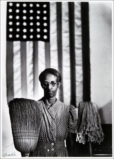 burnedshoes:
© Gordon Parks, 1942, American Gothic
“American Gothic,” considered to be Parks’s signature image, was taken in Washington, D.C., in 1942, during the photographer’s fellowship with the Farm Security Administration, a government agency...