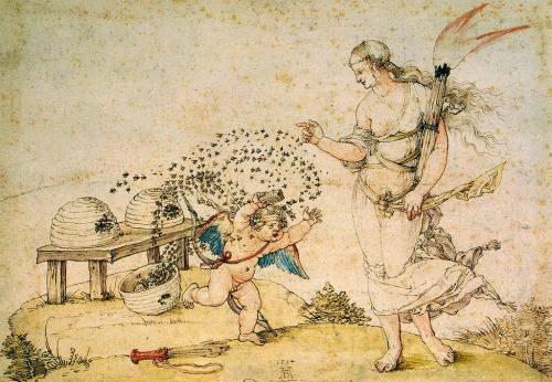uglyrenaissancebabies: Albrecht Dürer, Cupid the Honey ThiefOH GODDAMN MOTHERFUCKING BEES. SHIT SH