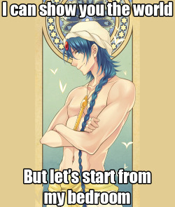 hundredpercentofe:  shoshunkai:  Ultimate Bishounen Aladdin. (Thanks to elisabeth-dikku for the idea. Original picture. First memes.)  