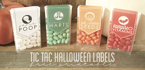 rainbowsandunicornscrafts:DIY Halloween Tic Tac Labels Printables from Somewhat Simple here. This is