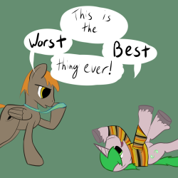nonespookypumpkin:  spookydraft:  icy-spooks:  icy-sparks-art:  Headcanon: Randypony’s tie is made of flame resistant material, which is kind of uncomfortable and contributes a bit to his sarcasm and such. Umby’s sweater is made of magical fairydust