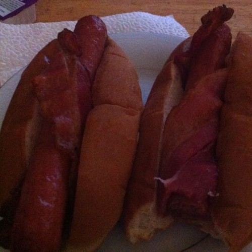 Porn Pics Bacon hotdog #food #bacon #hotdog #fatass