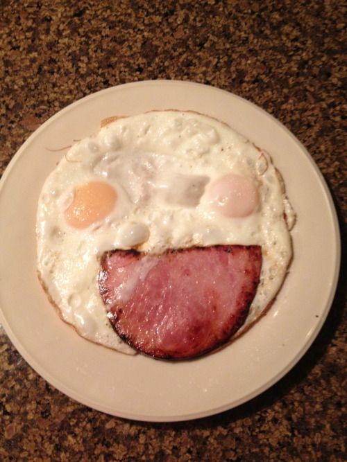 dowhateverthefmakesyouhappy:Tonight’s Dinner:  2 eggs + 2 egg whites + ham steak.  And no, I didn’t 